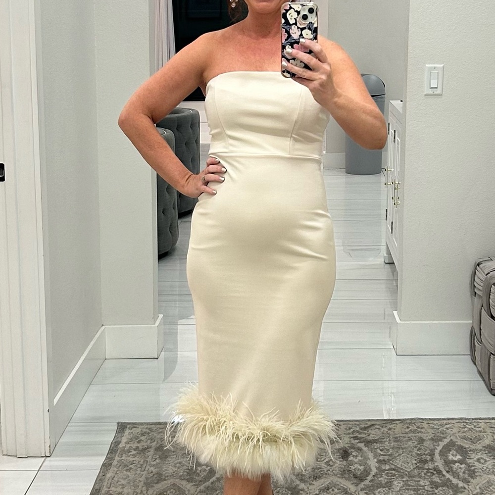 White Embellished Ruffled Midi Dress